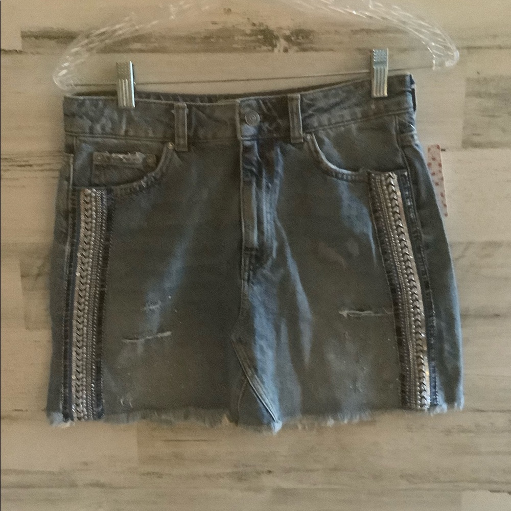 Free People Denim jeweled skirt